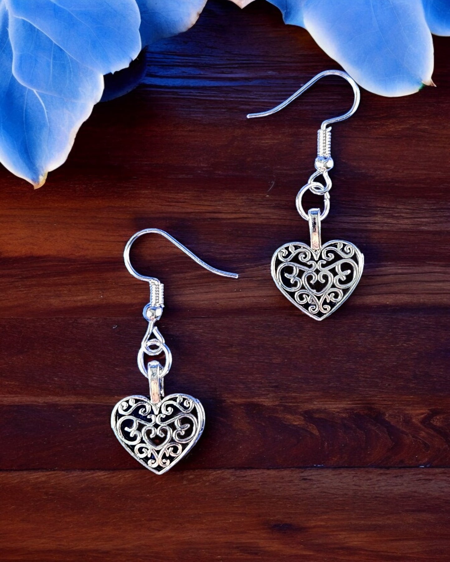 Scroll Heart (Silver Finish) Earrings